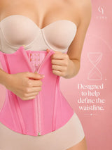 CYRA Sculpt Zip Waist Trainer in Bloom Pink — angled product view