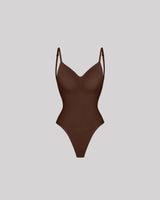 CYRA Bare-Back Sculpt Thong Bodysuit in Cocoa — alternate front product view