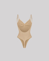 CYRA Bare-Back Sculpt Thong Bodysuit in Ivory — front product view with adjustable straps