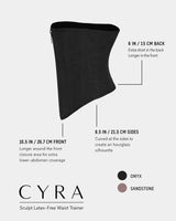 CYRA Sculpt Waist Trainer Latex-Free in Onyx — measurements guide