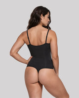 CYRA Sculpt Thong Bodysuit in Onyx — back view on model