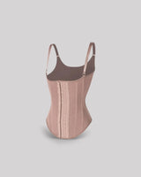 Sandstone — CYRA Sculpt Vest Waist Trainer, three-quarter front product view showing the hook-and-eye closure