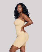Ivory — CYRA Strapless Sculpt Bodysuit, side-profile view on model