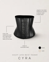CYRA Sculpt Short Latex Waist Trainer in Black — features front view