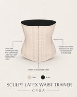 CYRA Sculpt Short Latex Waist Trainer in Ivory — features front view
