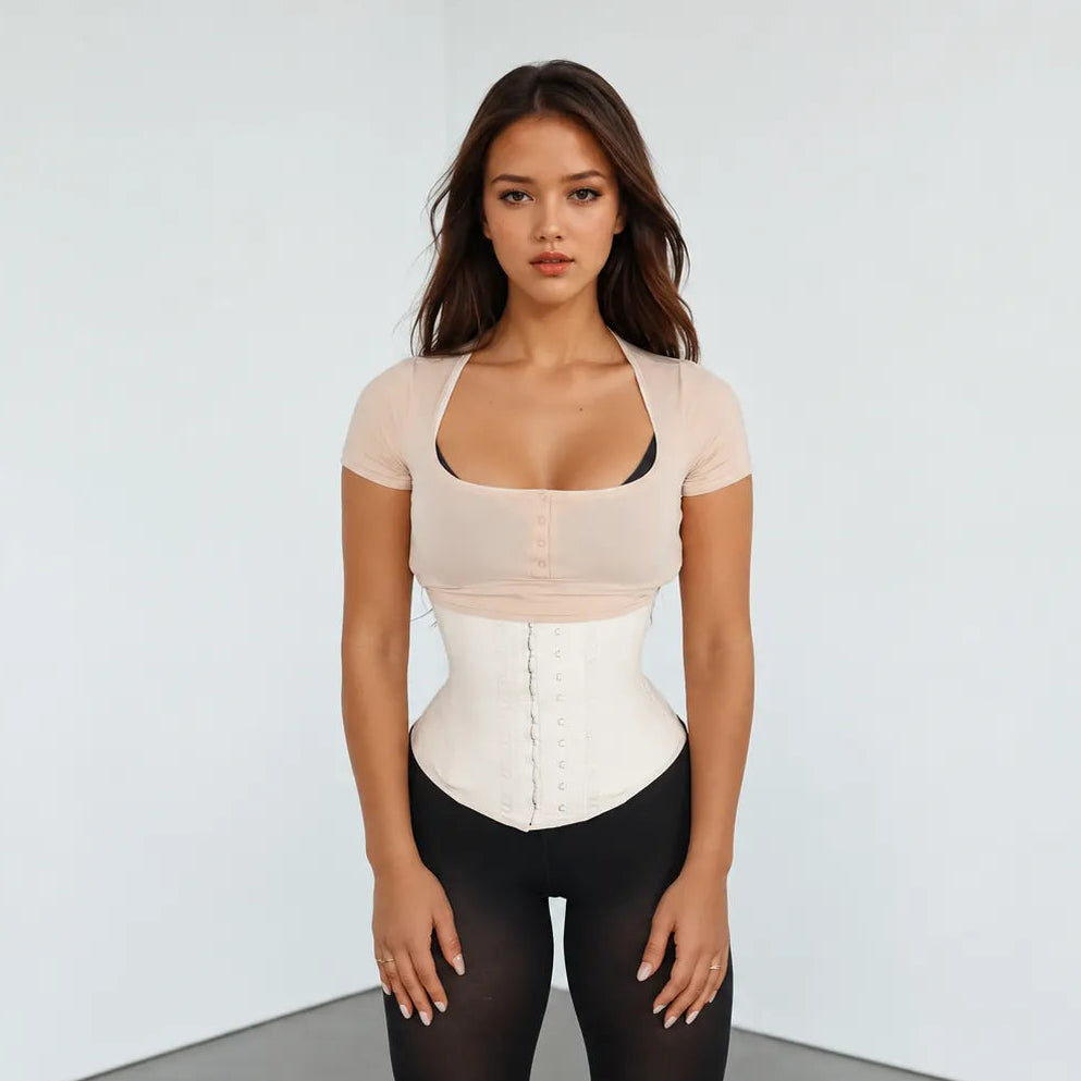CYRA Sculpt Short Latex Waist Trainer in Ivory — front square view